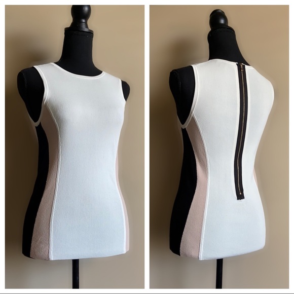 Ann Taylor Neutral Color Block Exposed Zipper Top - Picture 2 of 8